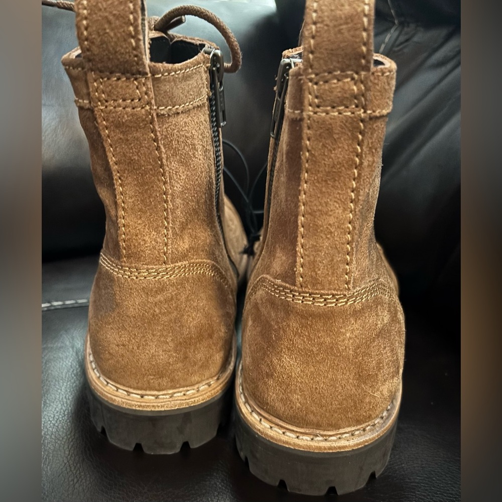 New Frye Russell Mens Side Zip Lace Up Tan Leather Suede Boots Size 10 - Picture 9 of 11